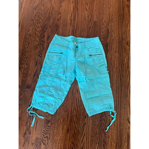 Y2K Women's Arizona Jeans Turquoise Cargo Capris Size 9